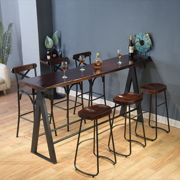 Rectangle Pine Wood Top Bar Table Modern Bar Table with Trestle Base in ...