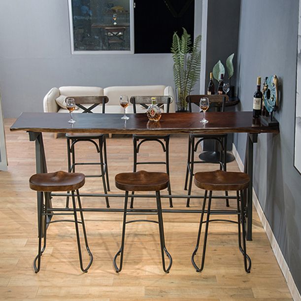 Rectangle Pine Wood Top Bar Table Modern Bar Table with Trestle Base in ...