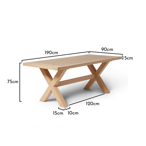 Mesa de jantar Charlotte em estilo campestre, em carvalho com acabamento branco lavado - Laura James
