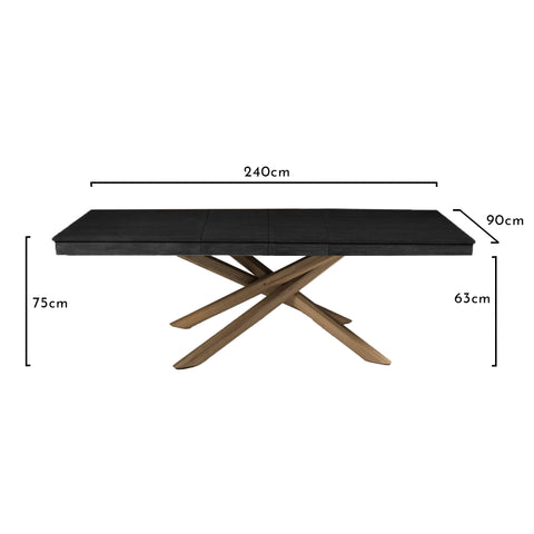 Table de salle à manger extensible Amelia noire avec pieds en chêne