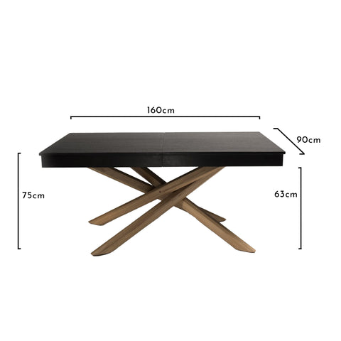 Table de salle à manger extensible Amelia noire avec pieds en chêne