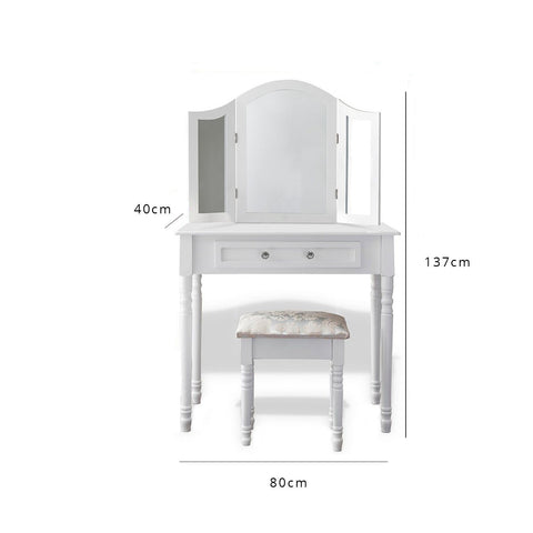 Sienna kaptafel, kruk en spiegelset - wit geverfd - Laura James