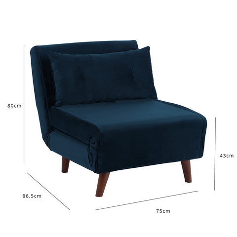 Eenpersoons slaapbank - blauw - fluweel - Laura James