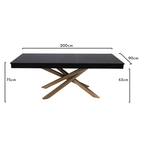 Table de salle à manger extensible Amelia noire avec pieds en chêne