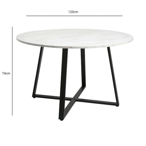 Table de salle à manger ronde avec plateau en marbre et pieds noirs