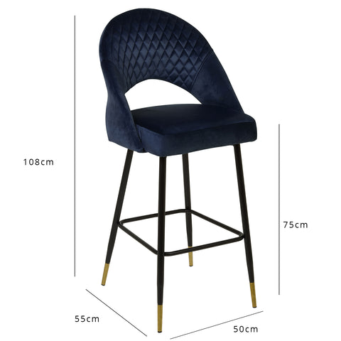 Tabouret de bar Marilyn - lot de 2 - velours bleu