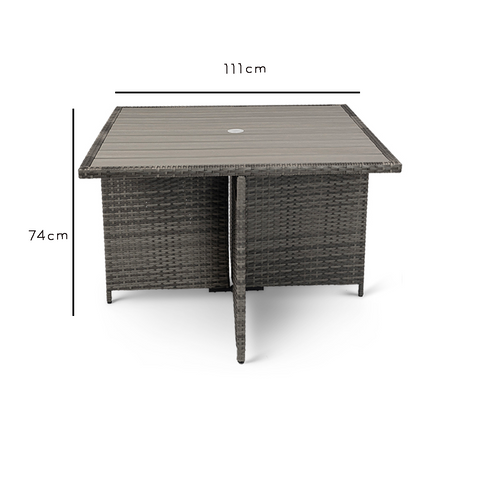 Conjunto de comedor exterior cúbico de ratán para 8 personas - Tablero de madera sintética tejida gris