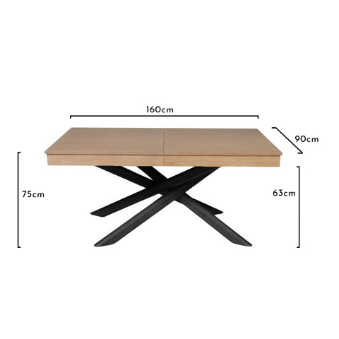 Mesa de comedor extensible Amelia Whitewash con patas negras