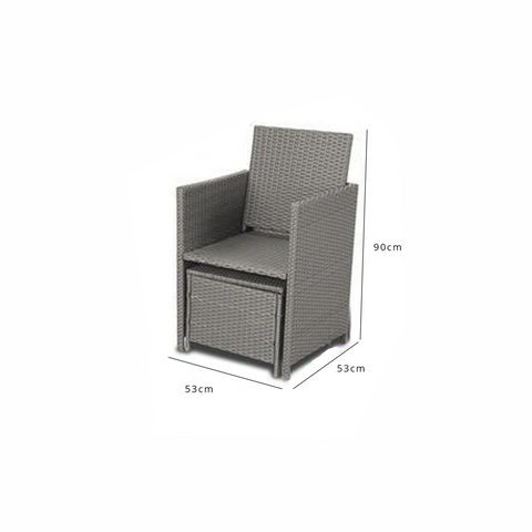 Conjunto de comedor exterior cúbico de ratán para 8 personas - Tablero de madera sintética tejida gris
