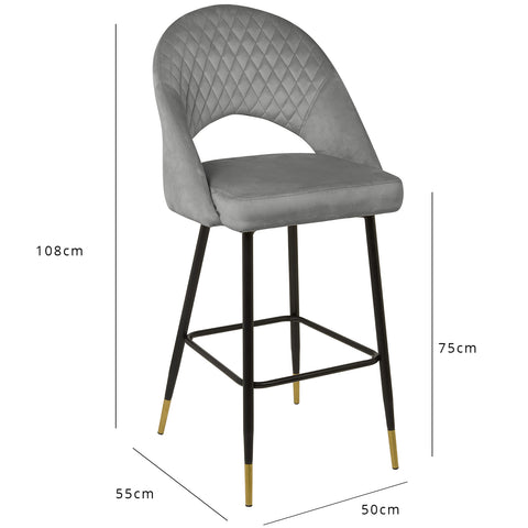 Taburete de bar Marilyn - juego de 2 - terciopelo gris