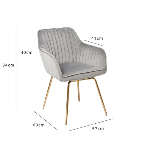 Fauteuil pivotant Darcy - velours - gris et or - Laura James