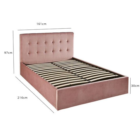 Estructura de cama otomana tamaño king de terciopelo rosa - Laura James