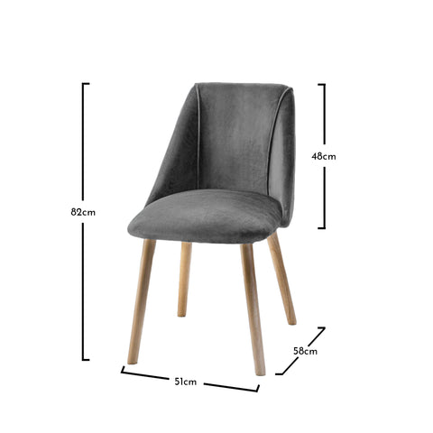 Sillas de comedor Freya de terciopelo gris - Patas de roble claro - Laura James