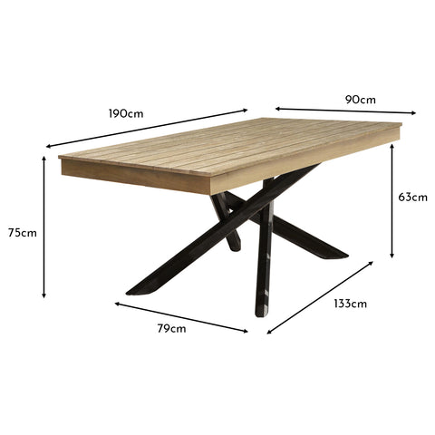 Conjunto de comedor de jardín Amelia de 4 plazas, madera lavada en blanco, patas negras - Sillas Hali negras