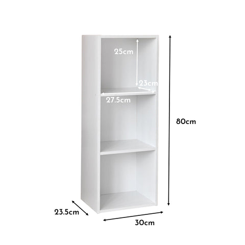 Librería blanca de madera de 3 niveles con caja de almacenamiento