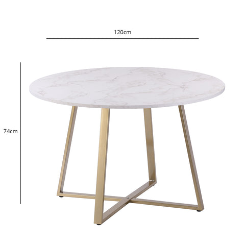 Mesa de comedor con tapa de mármol y patas doradas