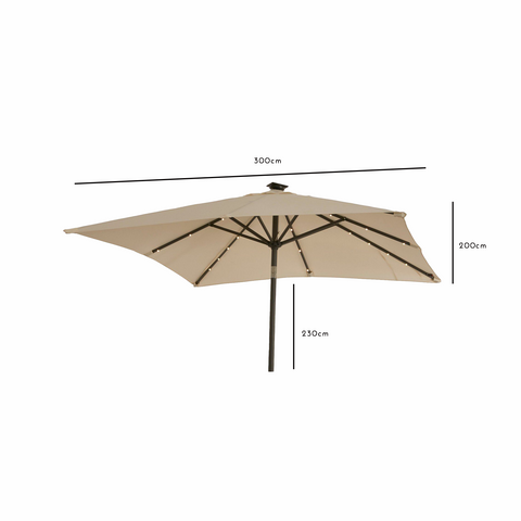 Ashby 6-Sitzer Essgruppe aus Holz und Premium-LED-Sonnenschirm in Creme – 150 cm – Laura James