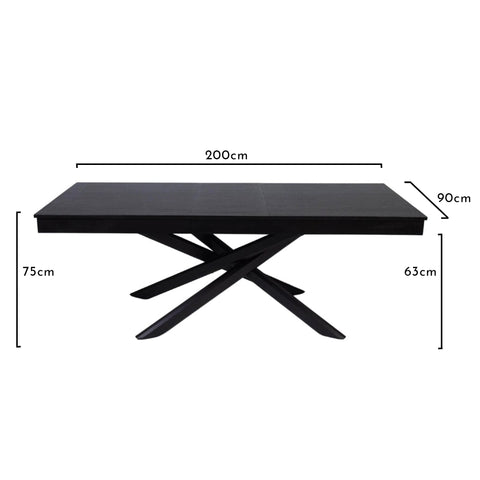 Juego de mesa de comedor Amelia Black - 6 plazas - Sillas negras con respaldo de husillo