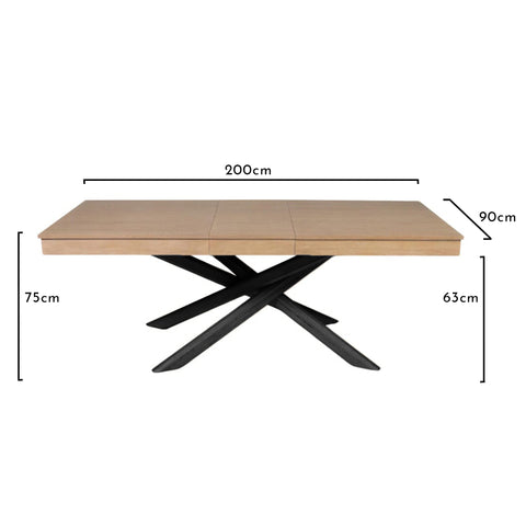 Mesa de comedor extensible Amelia Whitewash con patas negras