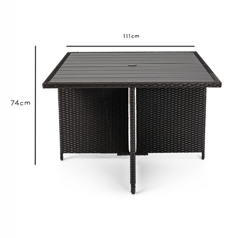 Conjunto de comedor exterior cúbico de ratán para 8 personas - Tablero de madera sintética tejida en negro - Laura James