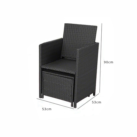Conjunto de comedor exterior cúbico de ratán para 8 personas - Tablero de madera sintética tejida en negro - Laura James