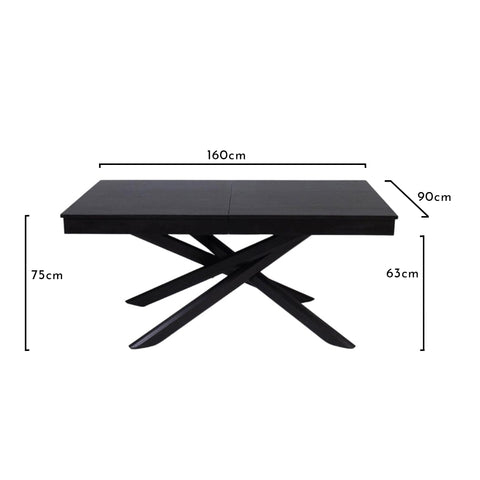 Juego de mesa de comedor Amelia Black - 6 plazas - Sillas negras con respaldo de husillo